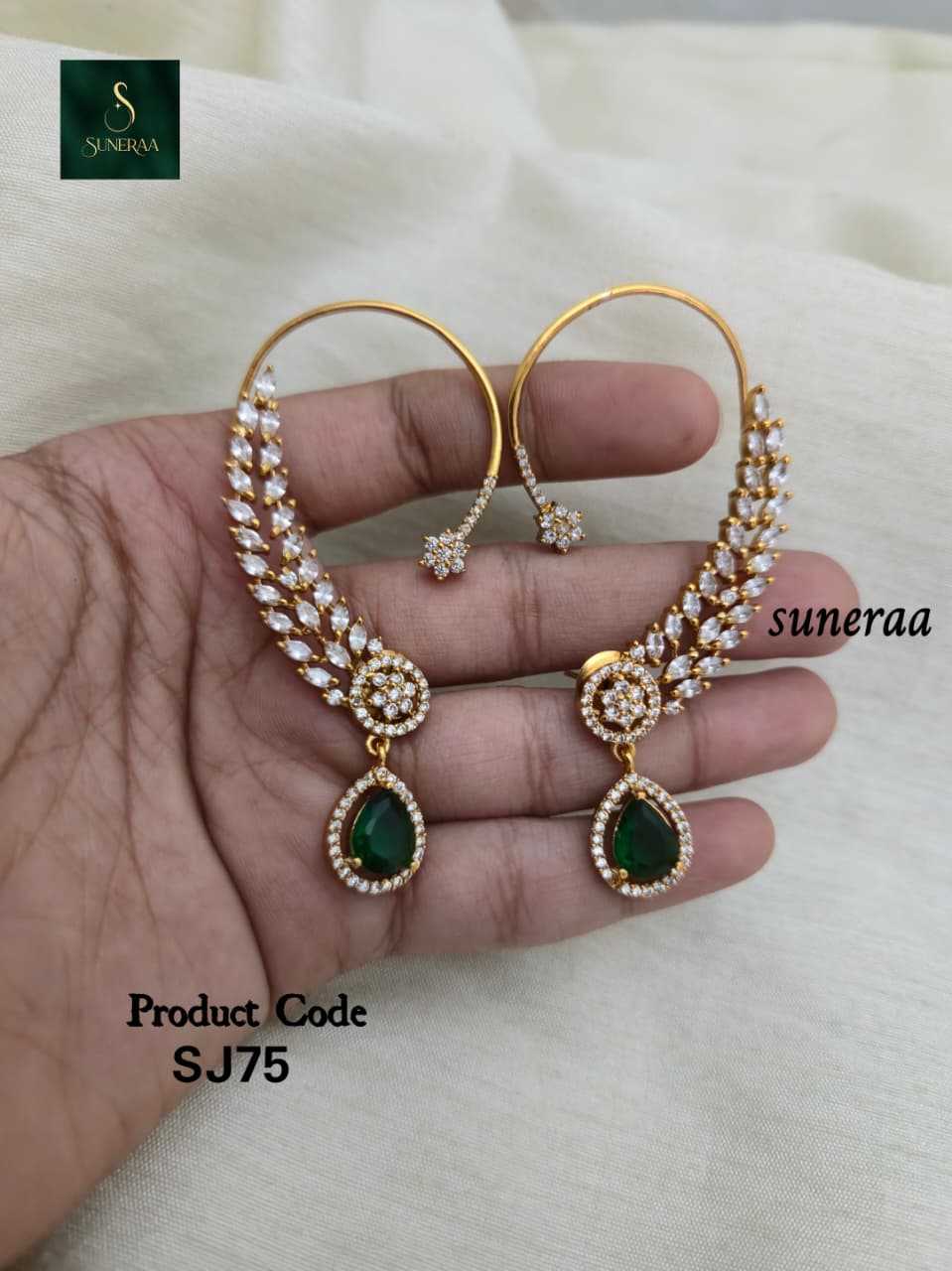 Zara Emerald Drop Earcuff