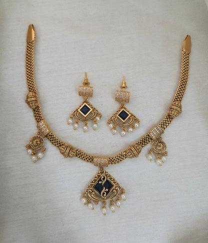Ruhi Antique CZ Pearl Choker Set - blue - image 2