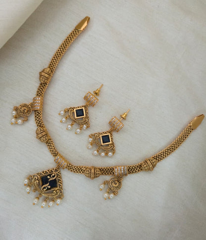 Ruhi Antique CZ Pearl Choker Set - blue - image 4