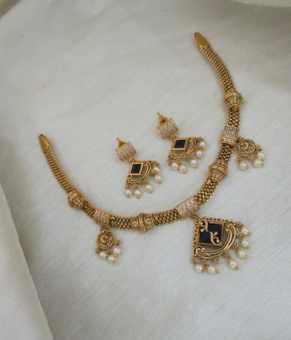 Ruhi Antique CZ Pearl Choker Set - blue - image 3