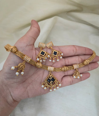 Ruhi Antique CZ Pearl Choker Set - blue - image 6